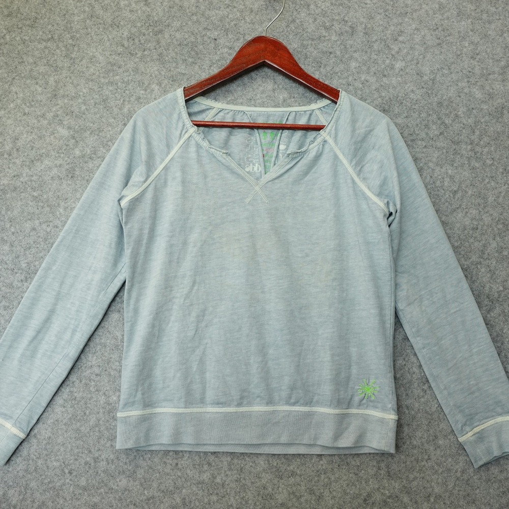 Y2K Granola Girl Sweatshirt Top Women SMALL Blue Gray Lounge Split Neck GWYNEDDS